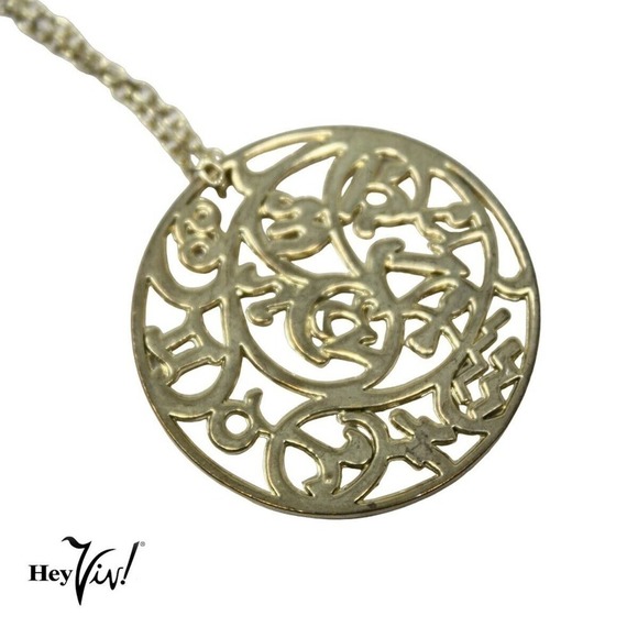 Vintage Intricate Zodiac Medallion Pendant Necklace on Chain 18" Long - Hey Viv - Picture 2 of 4